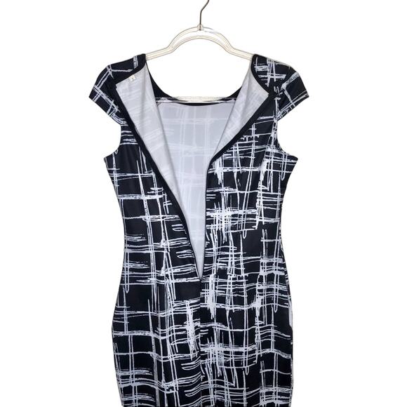 ASOS Black & White Geometric Cap Sleeve Pencil Dress Small - Picture 7 of 11